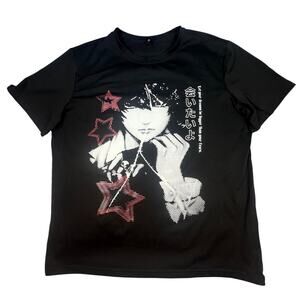 ROMWE Anime Graphic T-Shirt Black Stretch